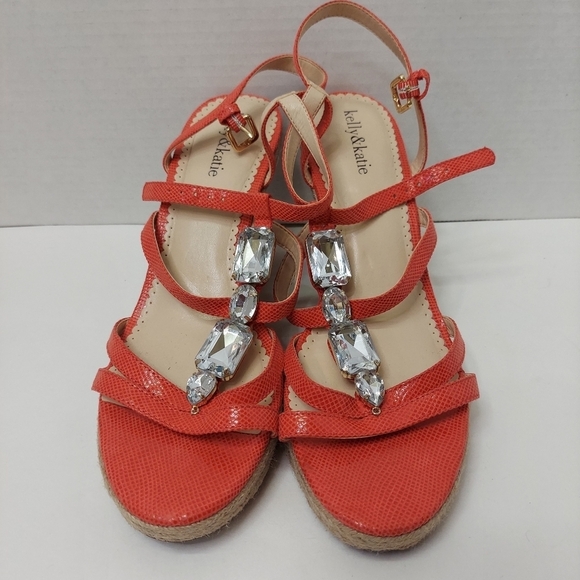 Kelly & Katie Shoes - Kelly & Katie Rachel Wedge Sandals Heels Pink Coral Shoes Womens US Size 10